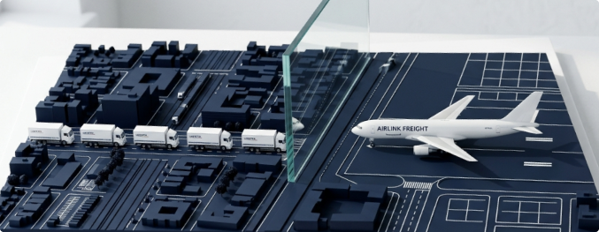 Airport runway and cargo airplane loading goods representing world commerce